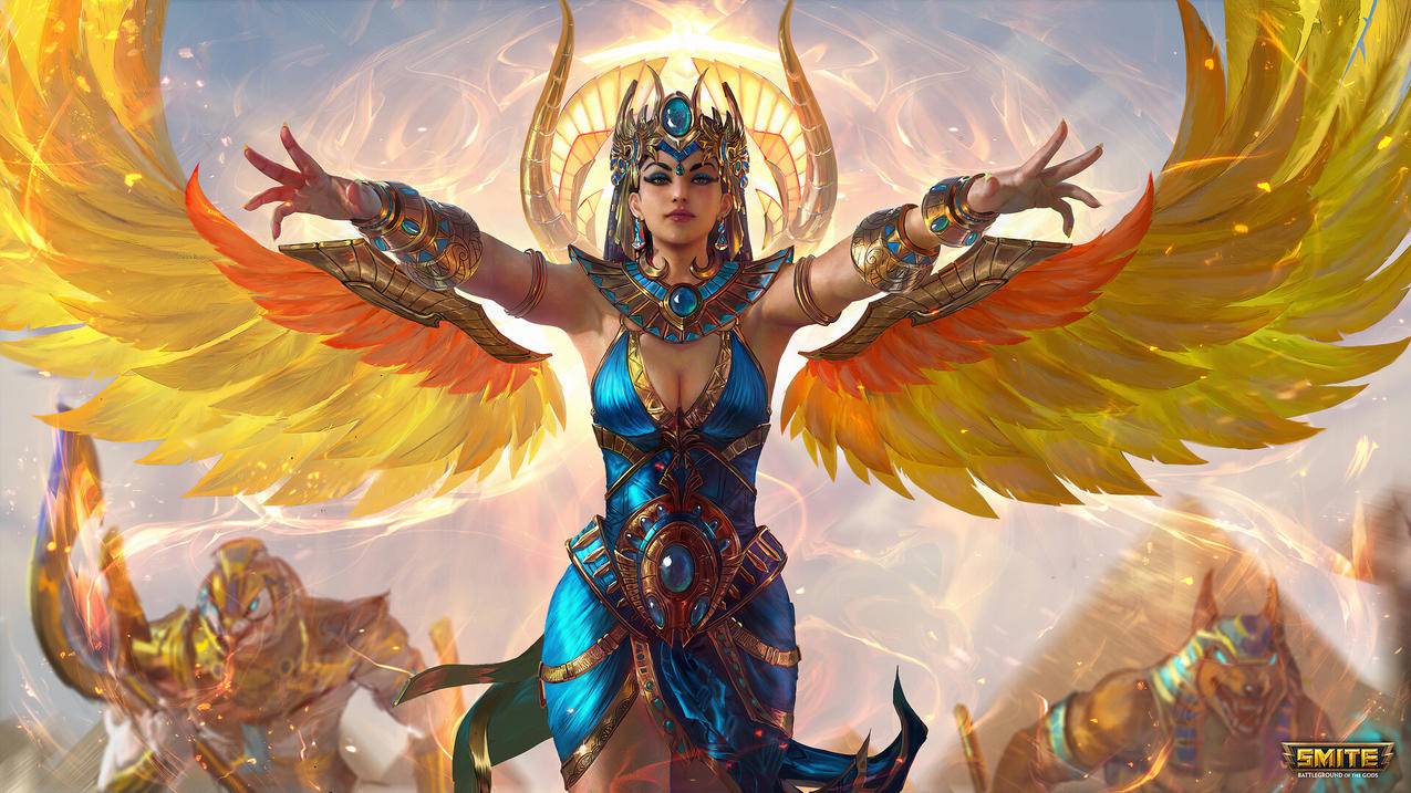 《神之浩劫smite》金翅膀 蓝衣 光环 埃及 4K高清壁纸