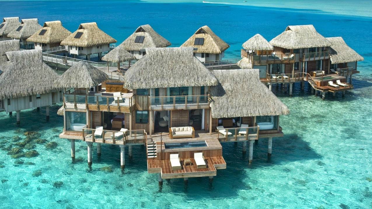 风景海洋天堂海上木屋大海高清壁纸