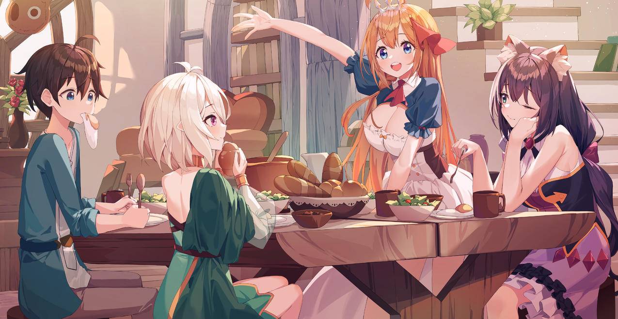 《公主连接Princess Connect》餐桌 面包 蛋 女孩 男孩 4K高清游戏壁纸