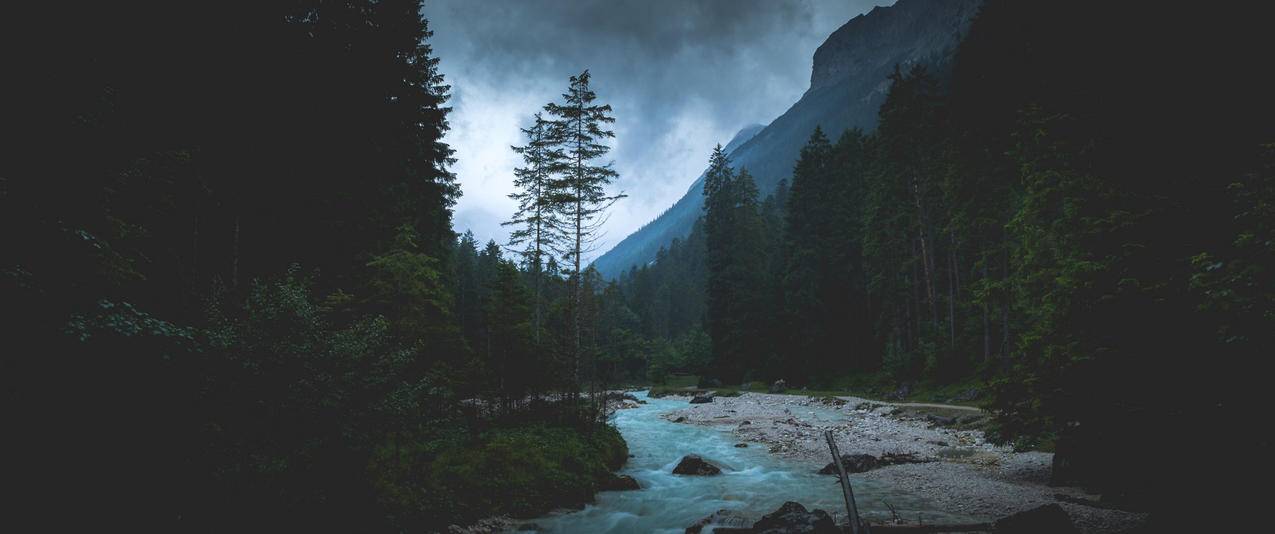 森林山脉小溪河流风景3440x1440带鱼屏壁纸