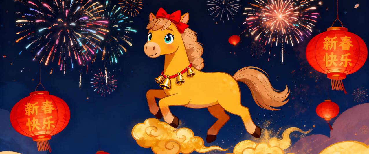 2026马年图片 新春快乐 灯笼 烟花3440x1440带鱼屏壁纸