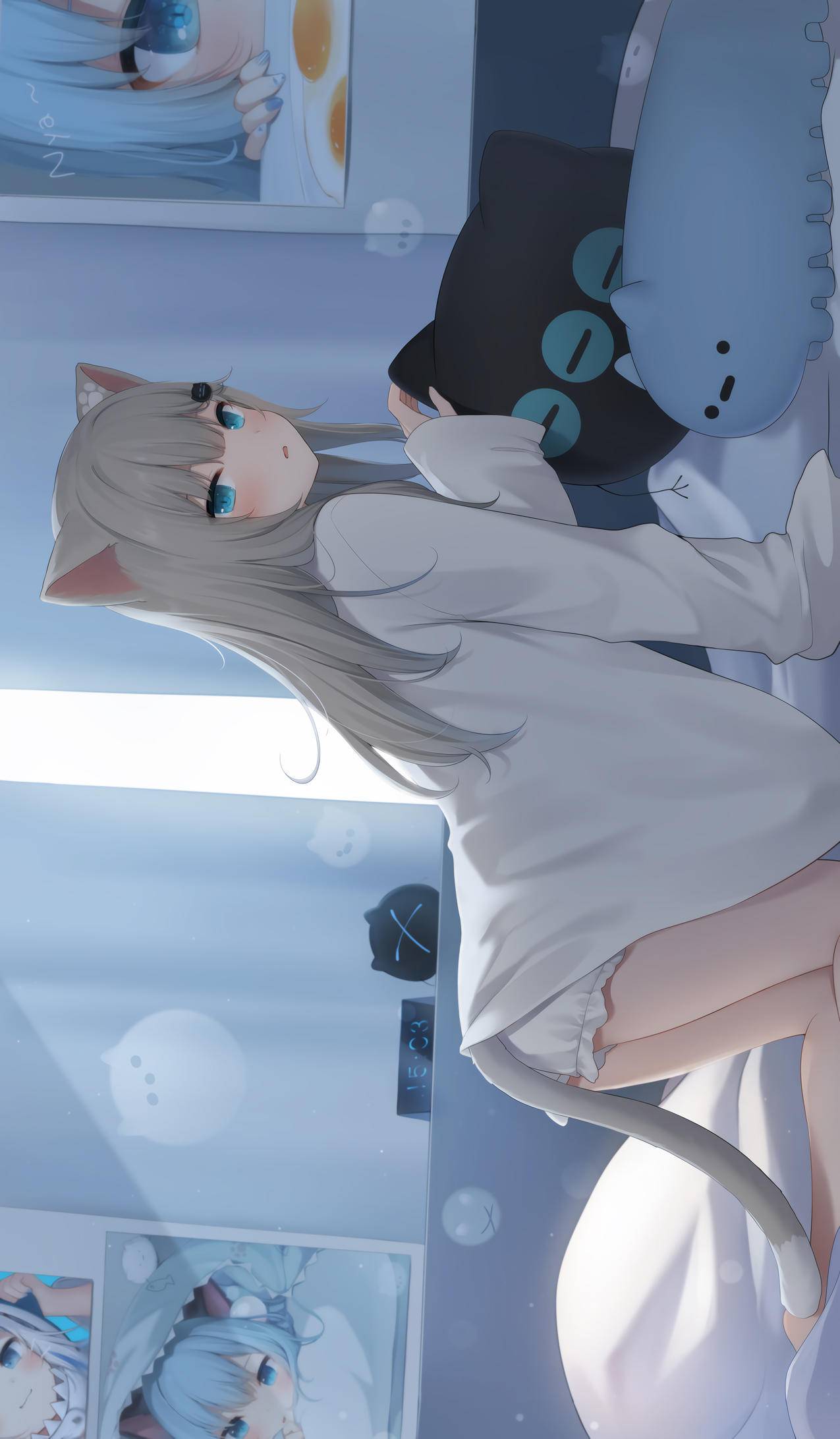 猫耳 猫羽雫 蓝色眼睛女子 尾巴 4k手机壁纸二次元动漫