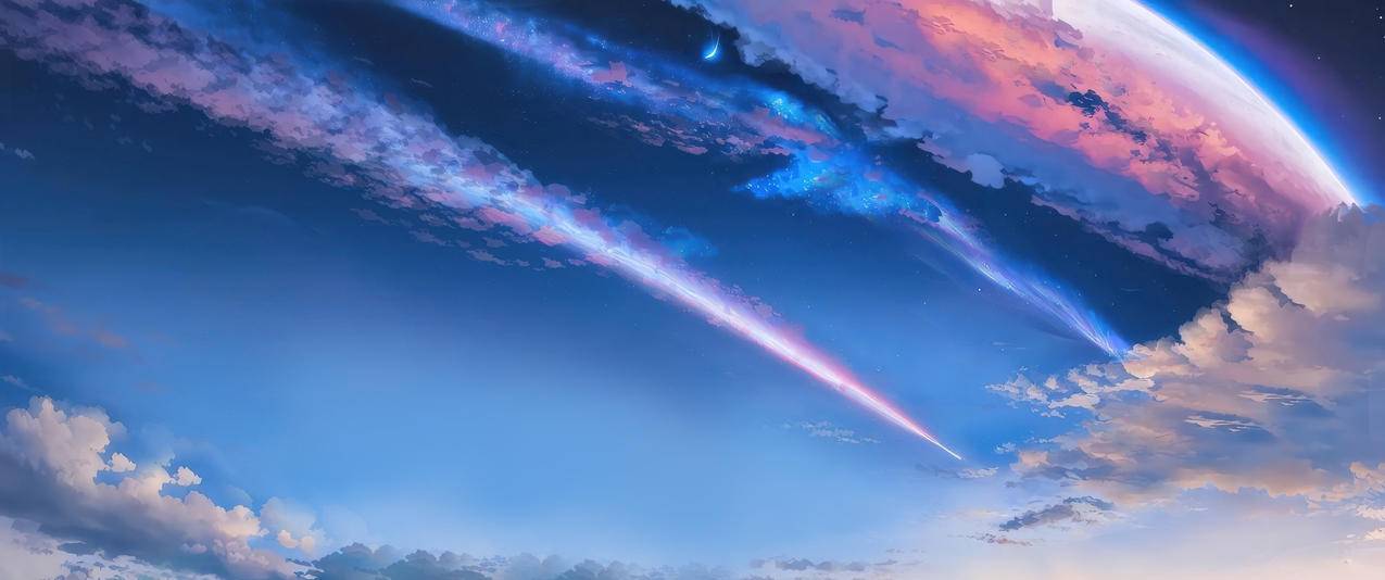 唯美蓝天流星风景3440x1440带鱼屏壁纸