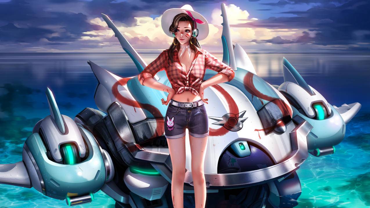 DVa《守望先锋》海边比基尼5k高清游戏壁纸