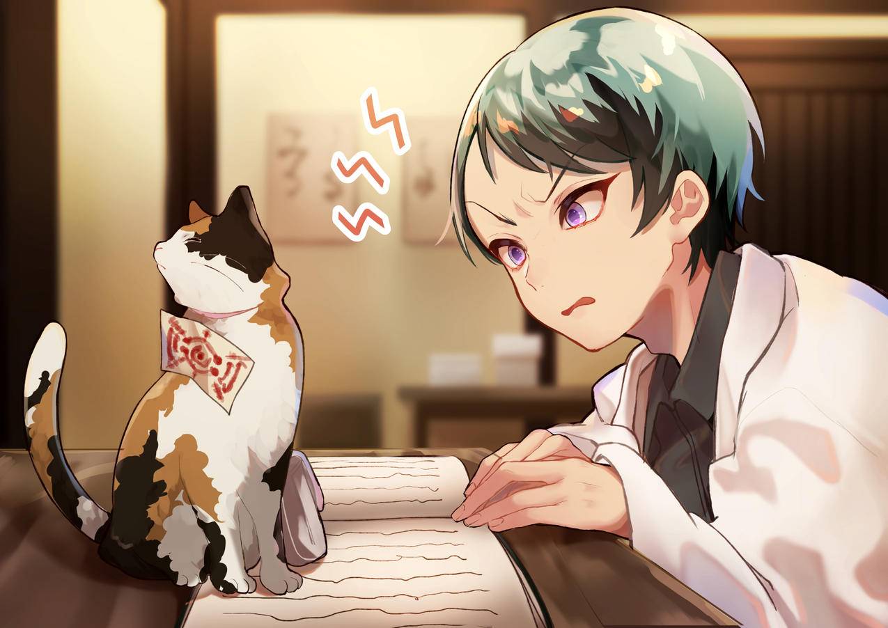 《鬼灭之刃》愈史郎 猫 4K高清动漫壁纸