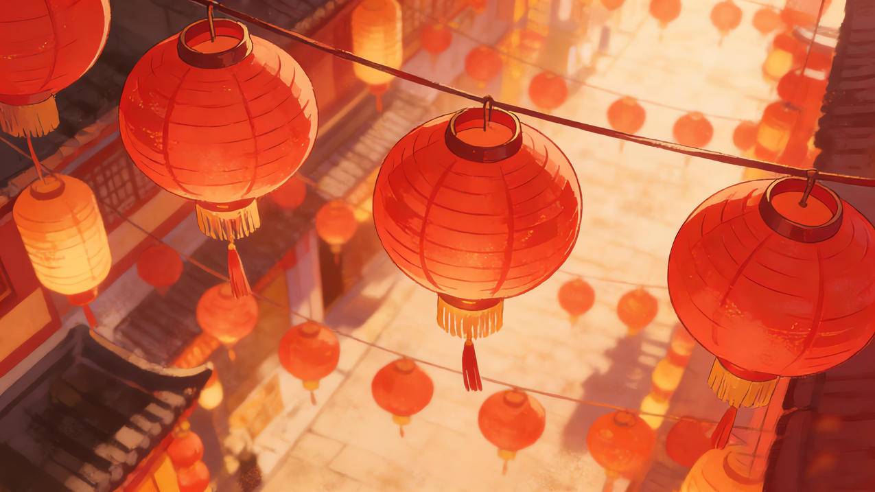 红色灯笼高高挂 新年喜庆节日 4k壁纸