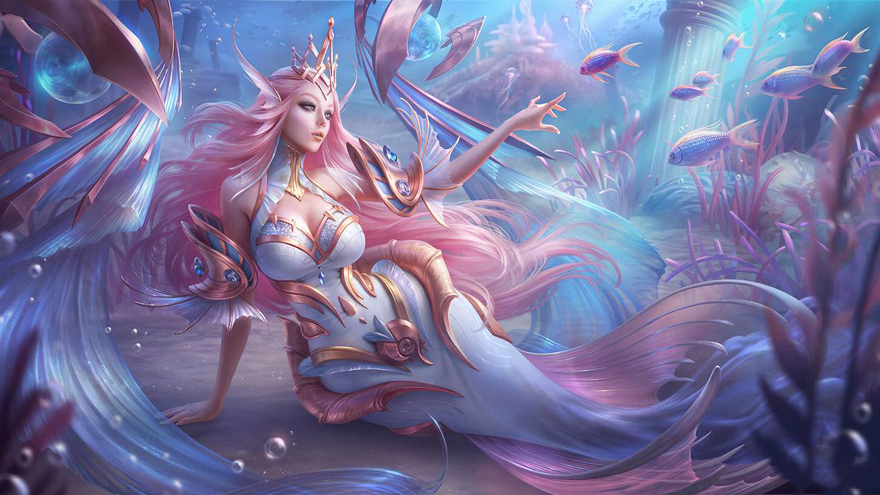 《王者霸业Honor of Kings》皇冠 美人鱼 粉长发 海底 4K高清壁纸