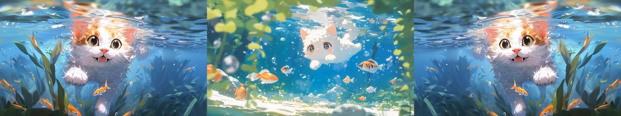 水下的猫5760x1080超宽屏三屏高清壁纸