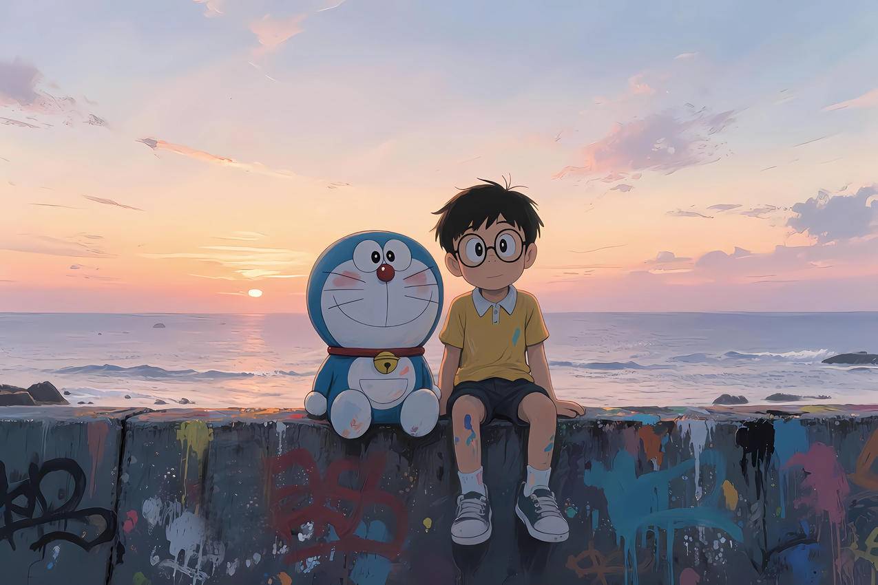 哆啦a梦 大雄 海边 4K动漫壁纸 3840x2560