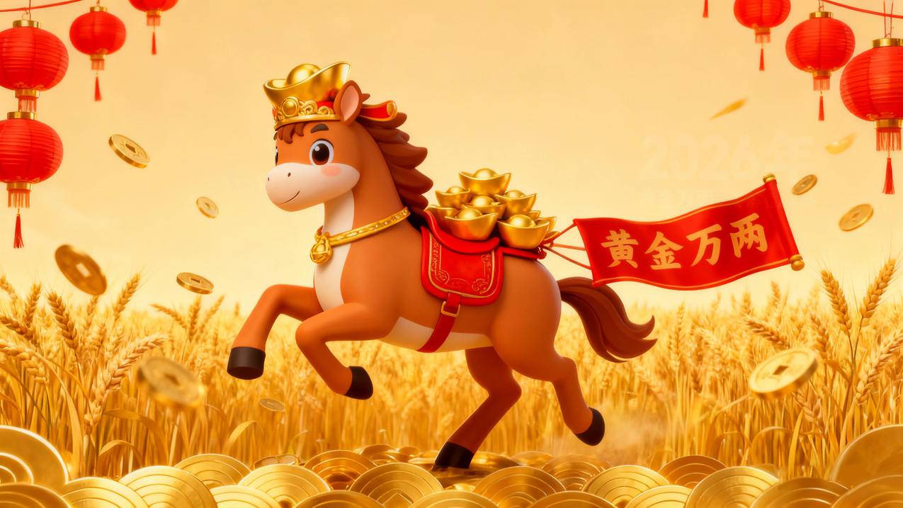 2026马年图片素材 马上元宝 黄金万两 金色麦穗 4K壁纸