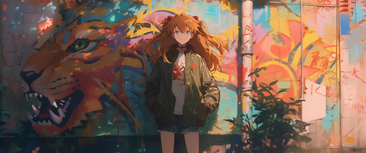 明日香 涂鸦 老虎 3440x1440带鱼屏动漫壁纸
