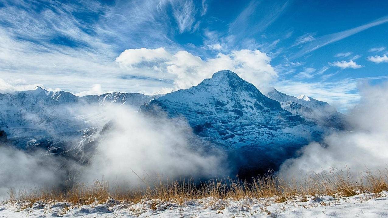 风景雪山蓝天白云宽屏高清壁纸