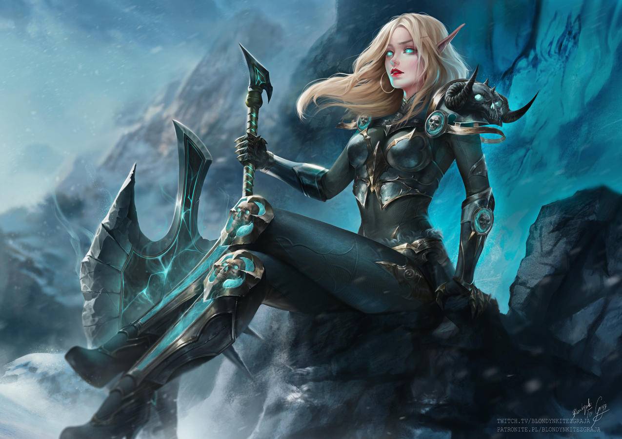 《魔兽世界》大刀 尖耳 女孩 4K高清动漫壁纸