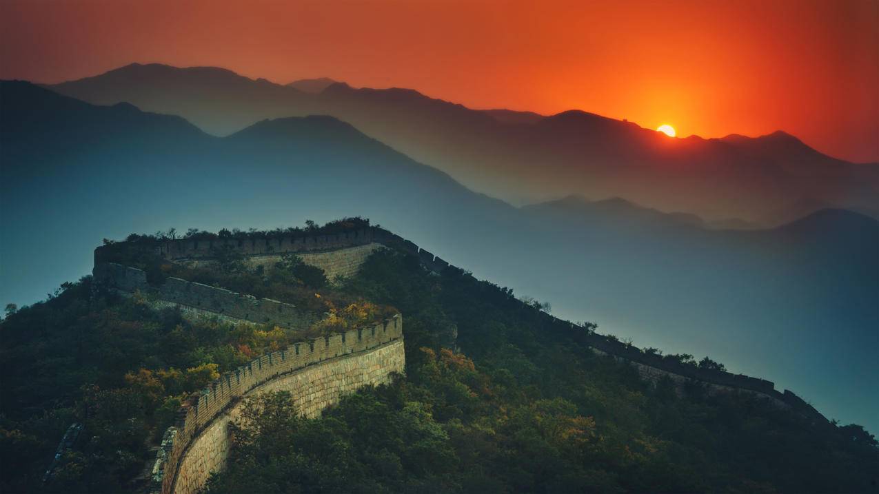 长城 半日落 4k风景高清壁纸