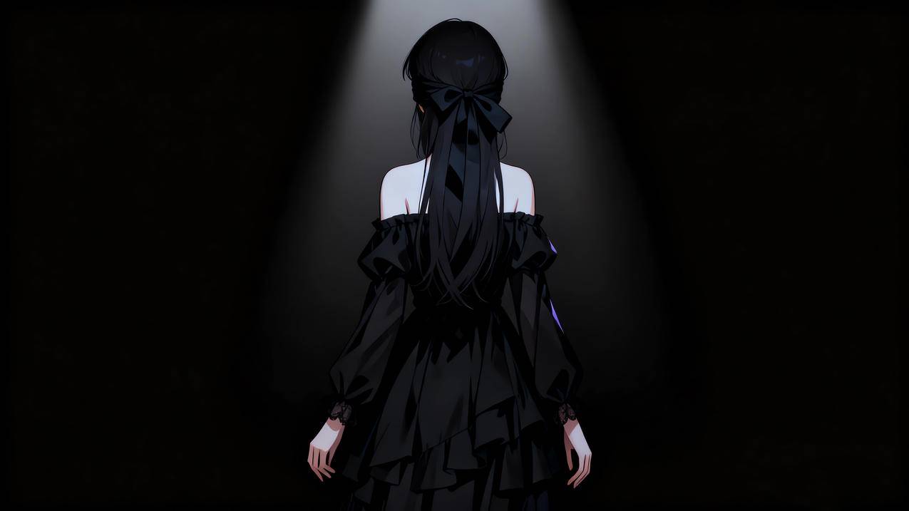 蒙眼美女 背影 光影 暗色系 黑色背景4K壁纸
