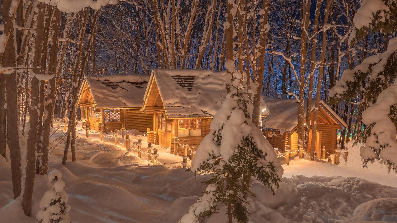 冬季 大雪 雪景 雪 木屋 风景 4k电脑壁纸