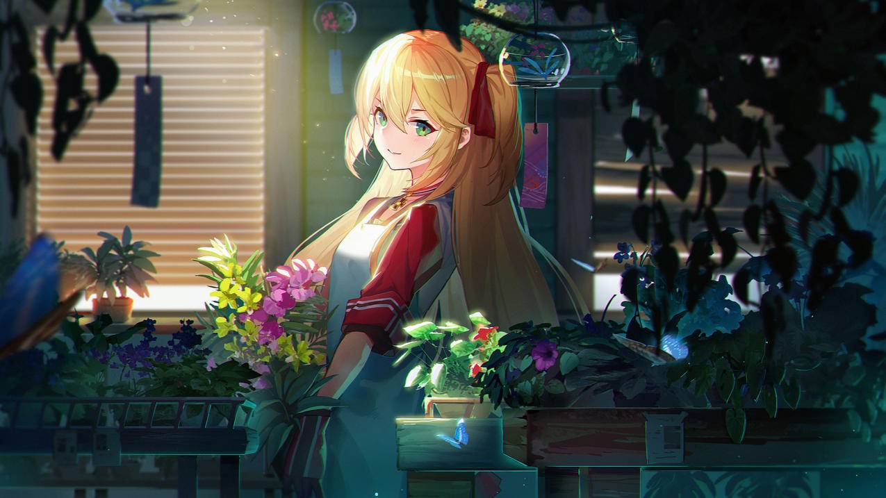 《碧蓝航线》金发女孩 花 4K动漫壁纸