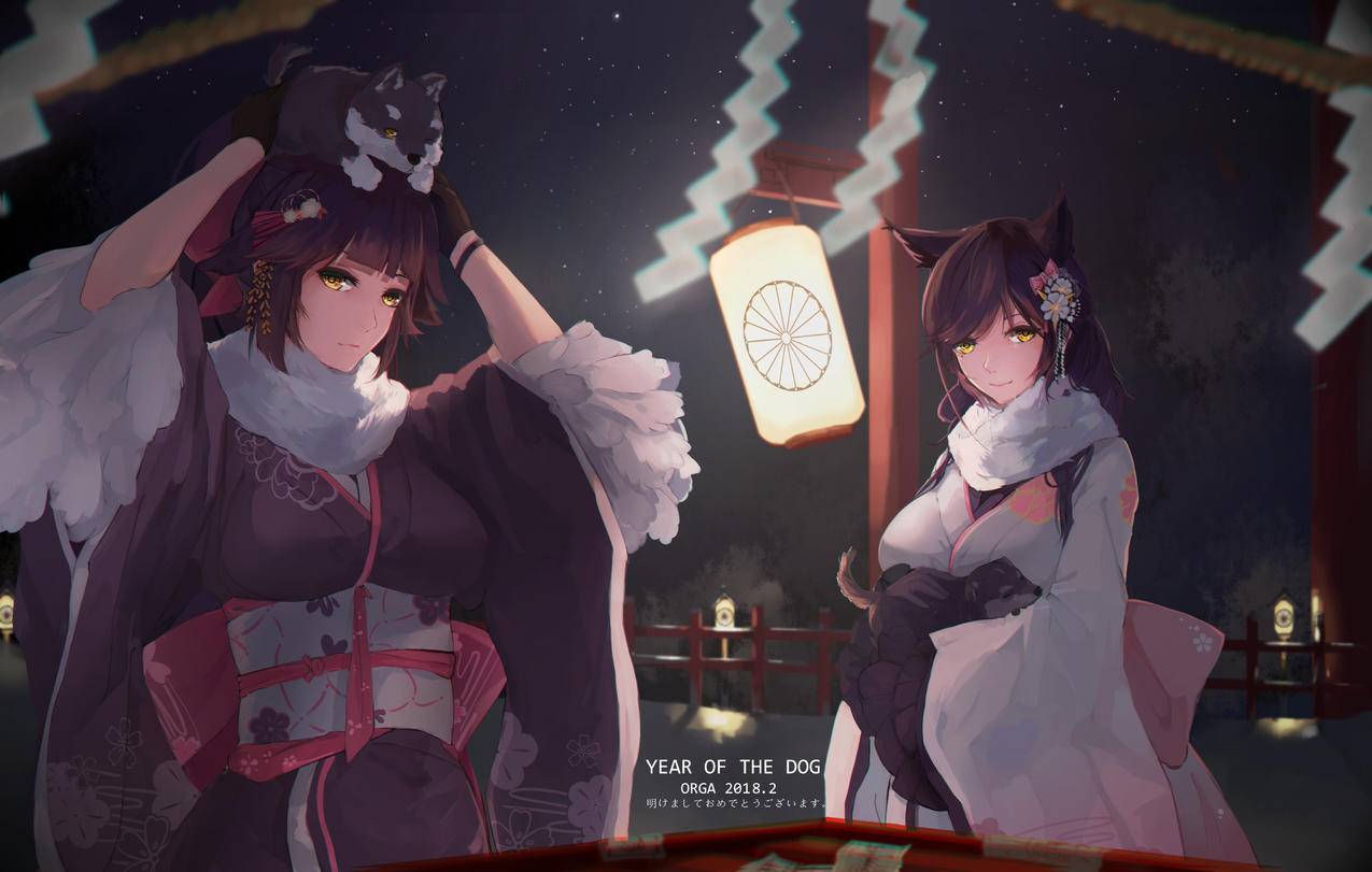 《碧蓝航线》灯笼 和服 女孩 兽耳 K高清动漫壁纸