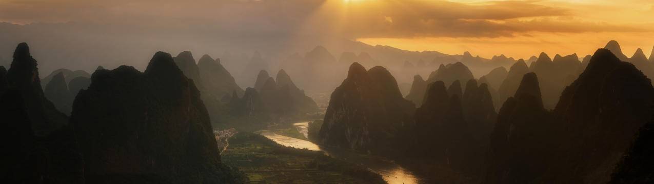 桂林阳朔漓江山水日落5120x1440风景壁纸