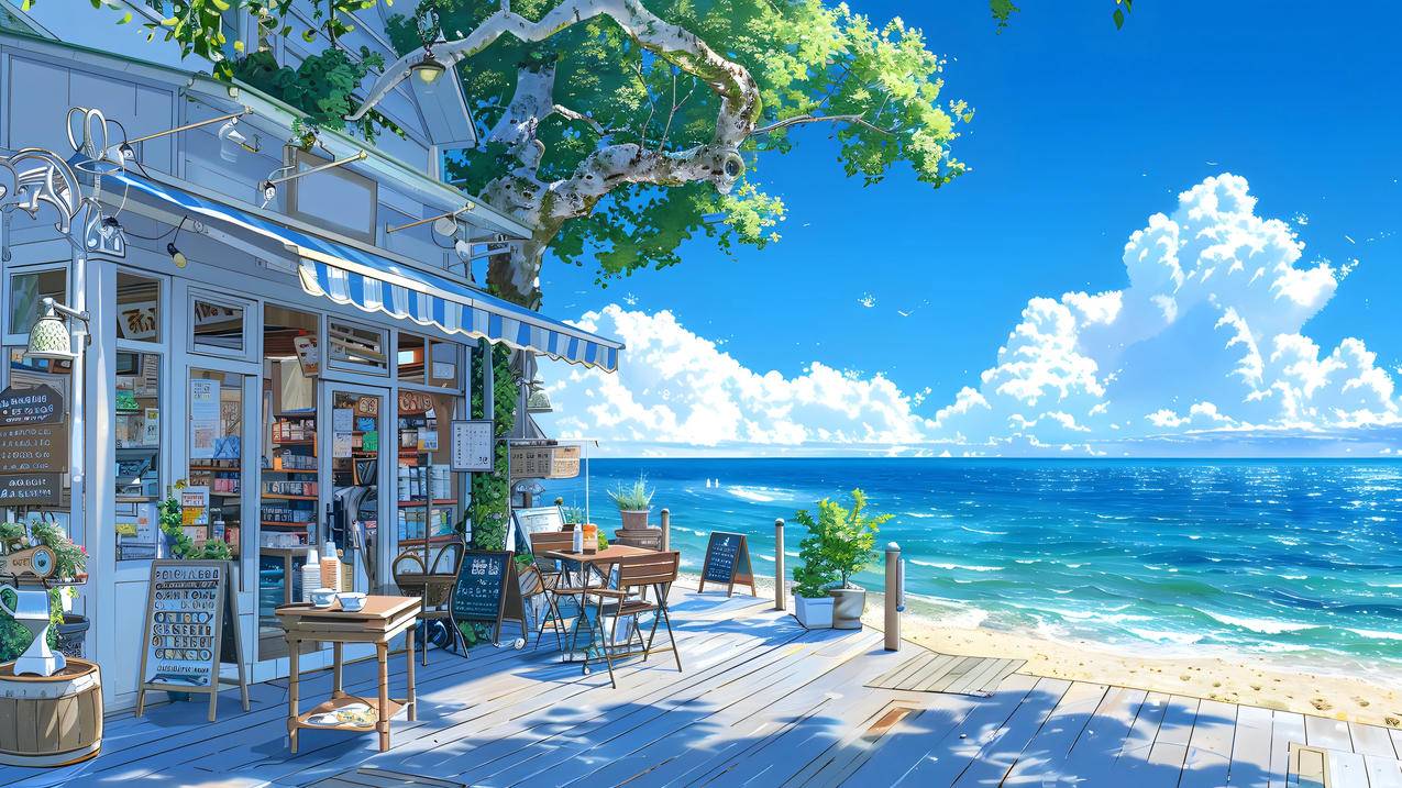 夏天海边小店风景 4K壁纸 3840x2160