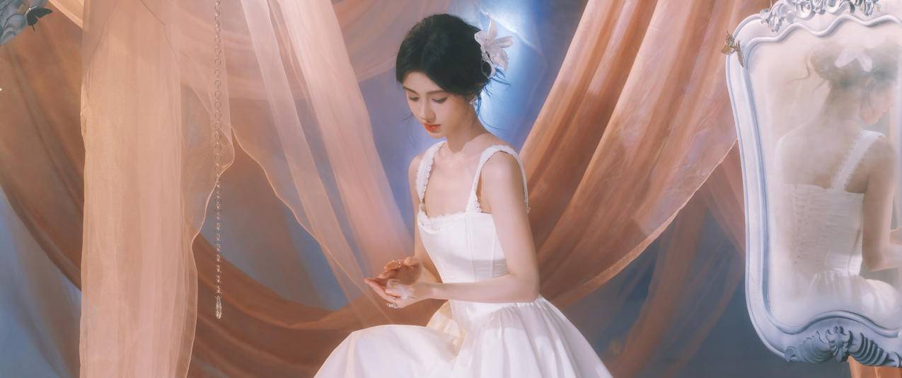 白色裙子 靓丽美女鞠婧祎 3440x1440带鱼屏壁纸