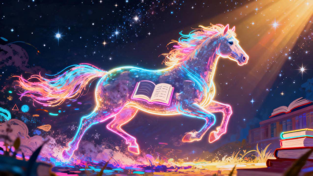 梦幻唯美星空 光 马儿 书 4k壁纸