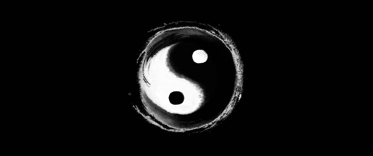 黑白太极图 3440x1440带鱼屏壁纸