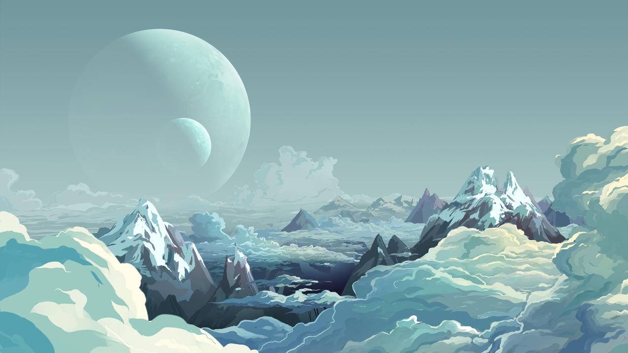 梦幻星球山峰手绘4k壁纸