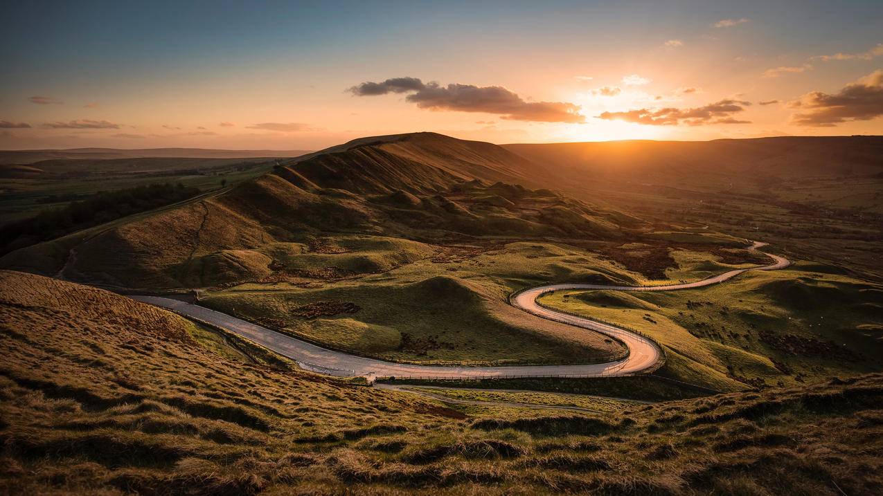 风景夕阳黄昏公路4k图片