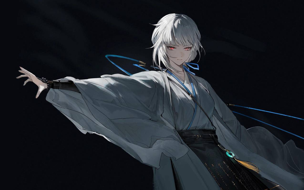 白衣古风女子 红色眼睛 黑色背景 4K壁纸