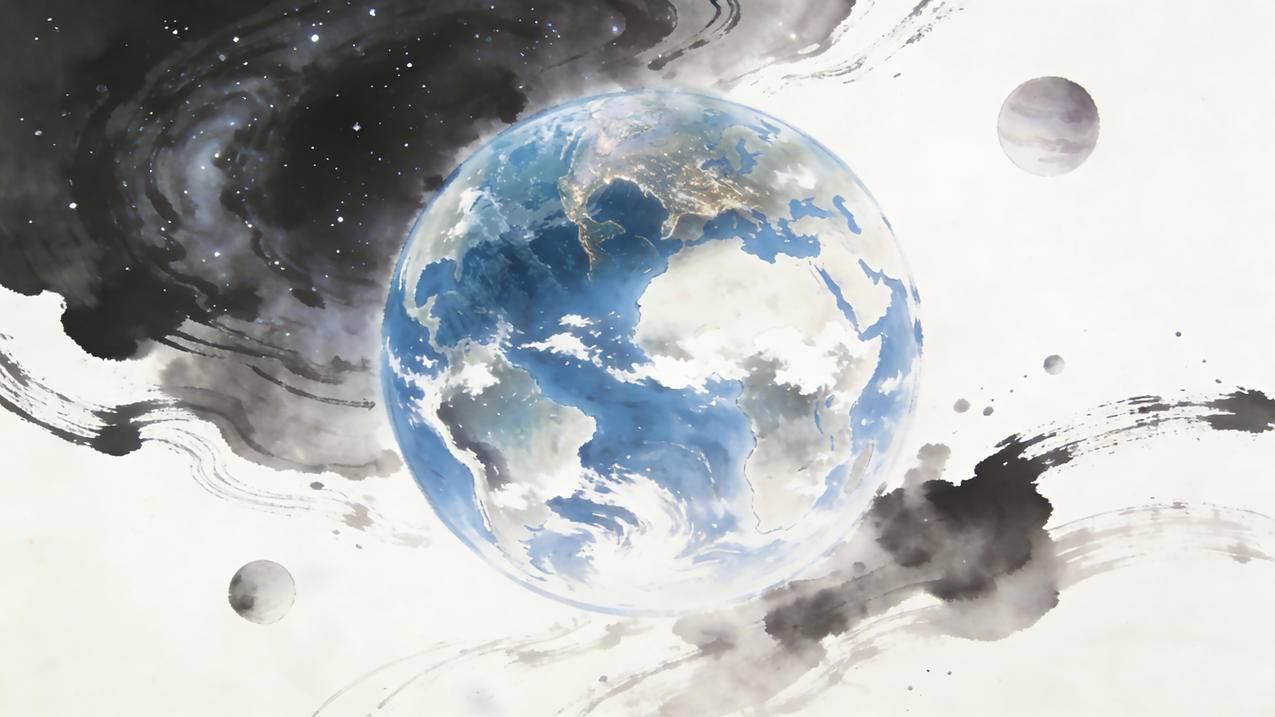 水墨风 地球 壁纸