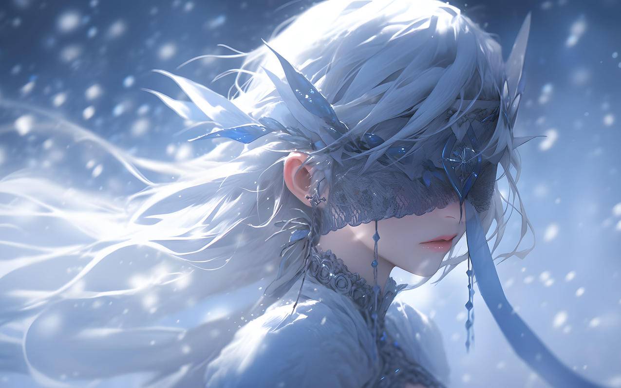 蒙眼少女 飘雪 唯美2560x1600动漫壁纸