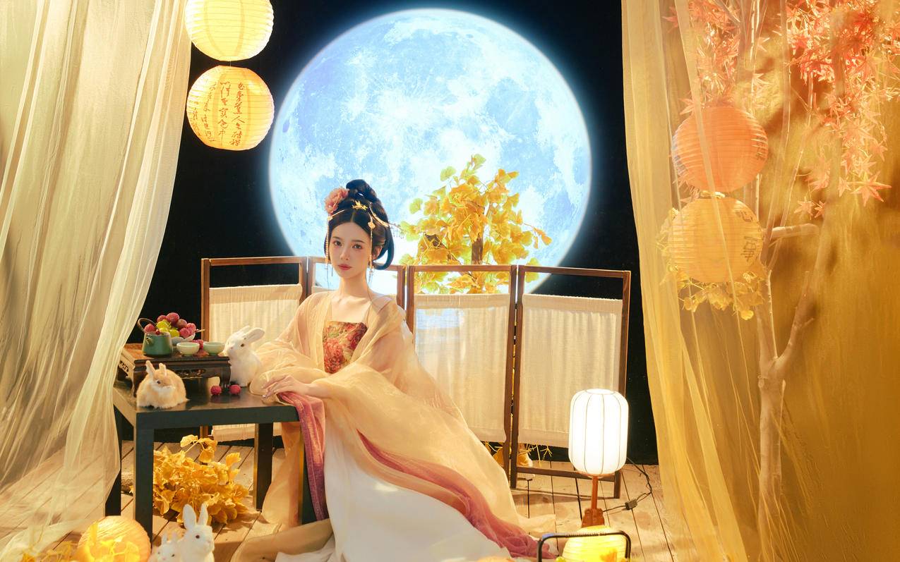 中秋古风美女张婕婕 4k壁纸 3840x2400