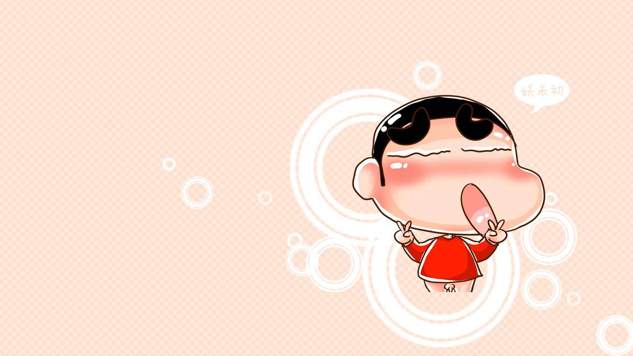 卡通插画手绘小新剪刀手妖未初高清壁纸