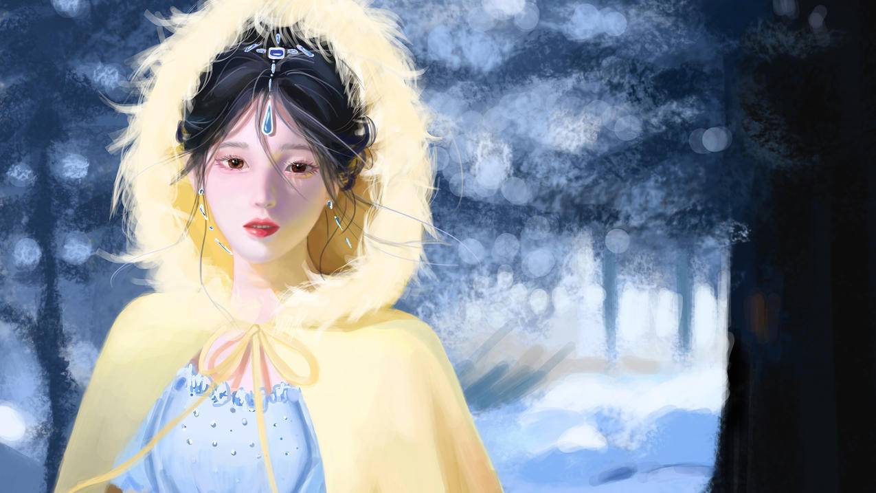 巴图BaTu 原创 雪地 披风 公主 蓝裙 5K高清动漫壁纸