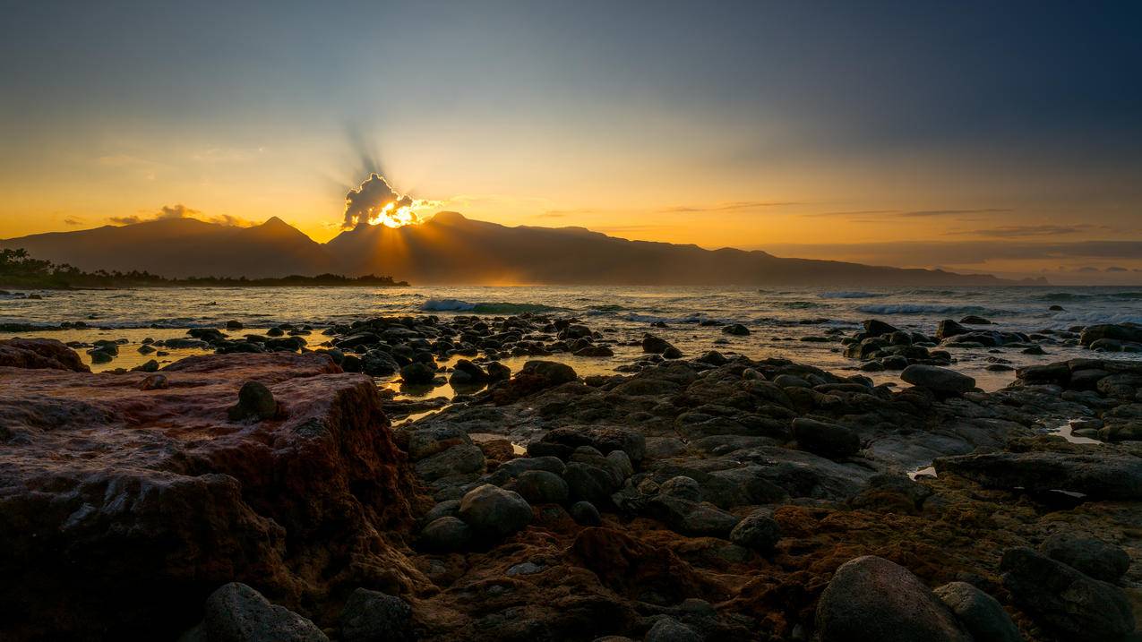 美丽海滩日落风景4k壁纸