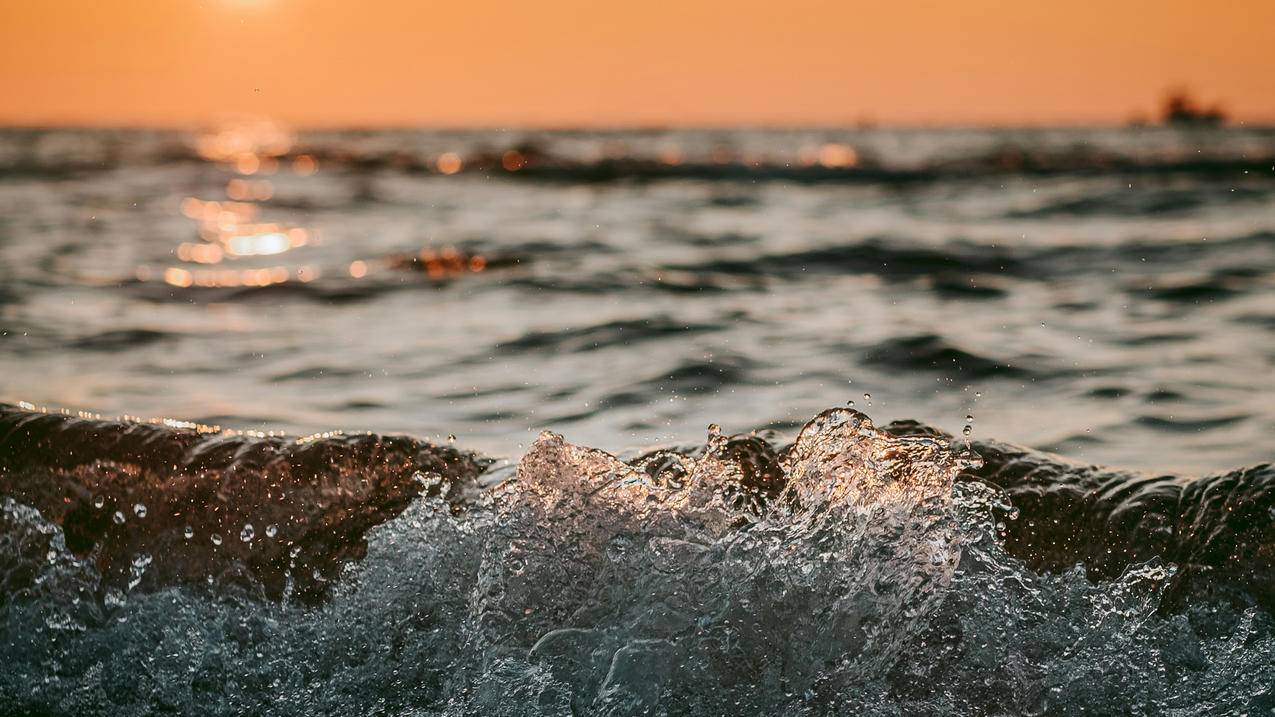 夕阳 海浪 海水 4k风景