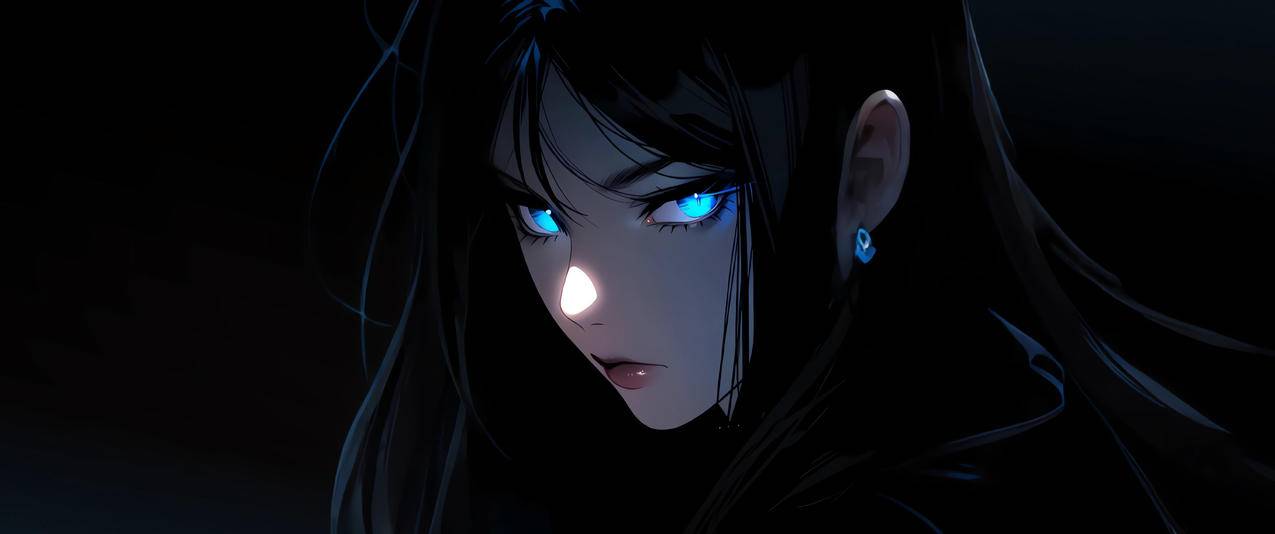 暗黑蓝瞳动漫美女3440x1440带鱼屏壁纸免费