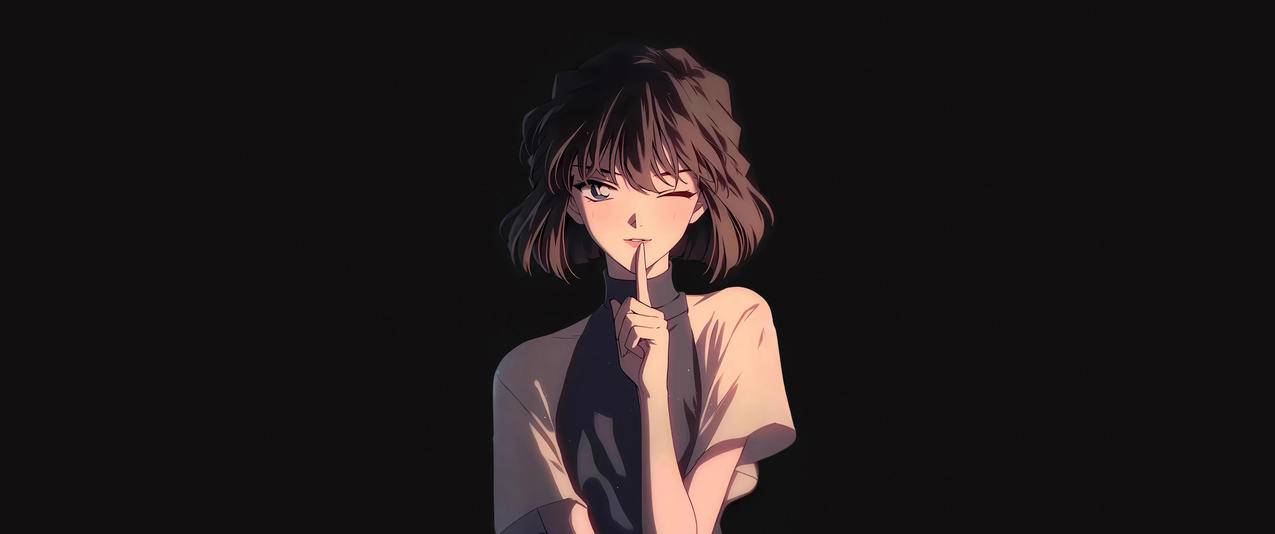 灰原哀 短发 嘘手势 3440x1440带鱼屏壁纸