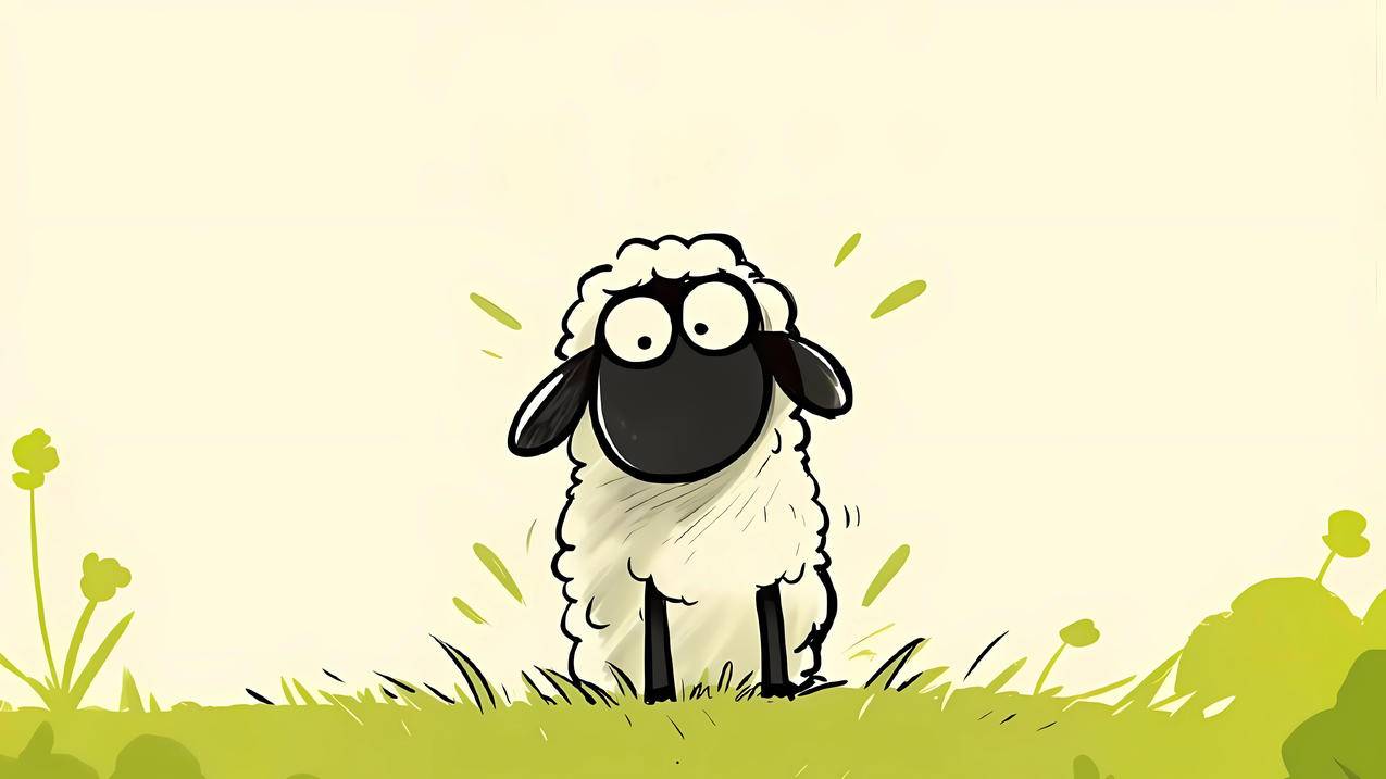 可爱小羊肖恩 手绘 绿色草地4K壁纸