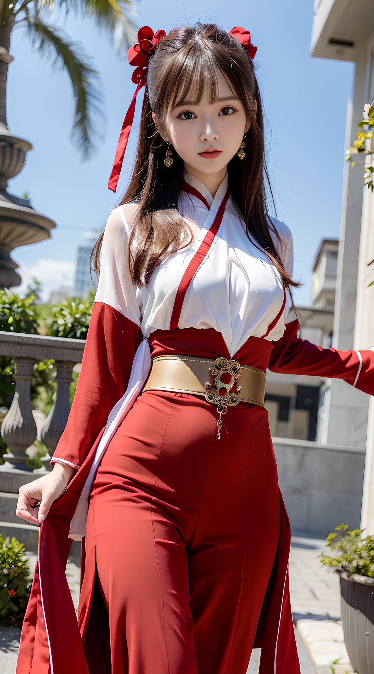 cosplay美女 红色裤子 ai绘画 4k手机高清壁纸