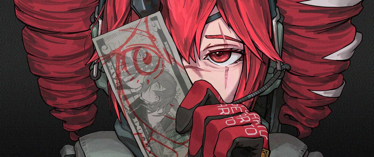 红色头发个性女孩 红色眼睛 3440x1440带鱼屏壁纸