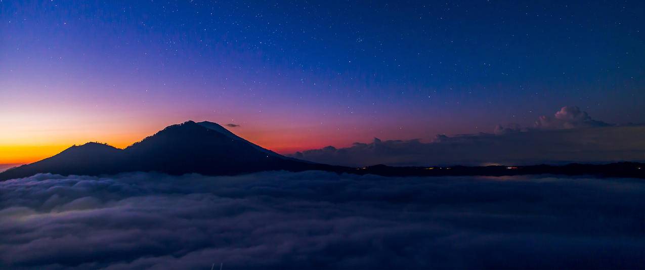 云日落天空星星风景带鱼屏壁纸