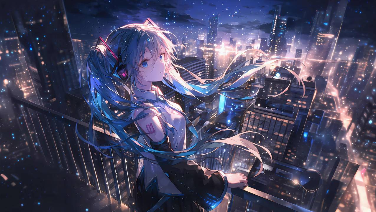 初音未来 城市夜景星空4K动漫壁纸