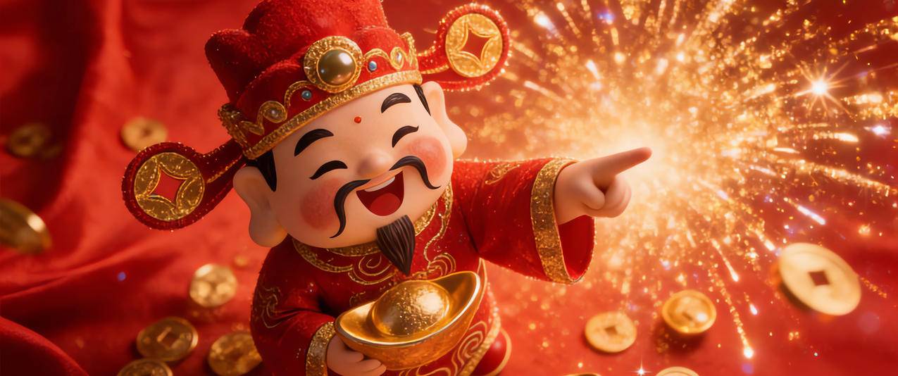 财神 元宝 喜庆背景 烟花 3440x1440带鱼屏壁纸