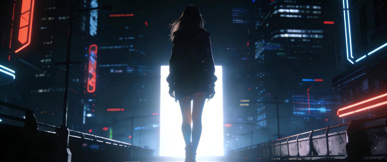 暗黑 女孩背影 门 光影3440x1440带鱼屏壁纸动漫