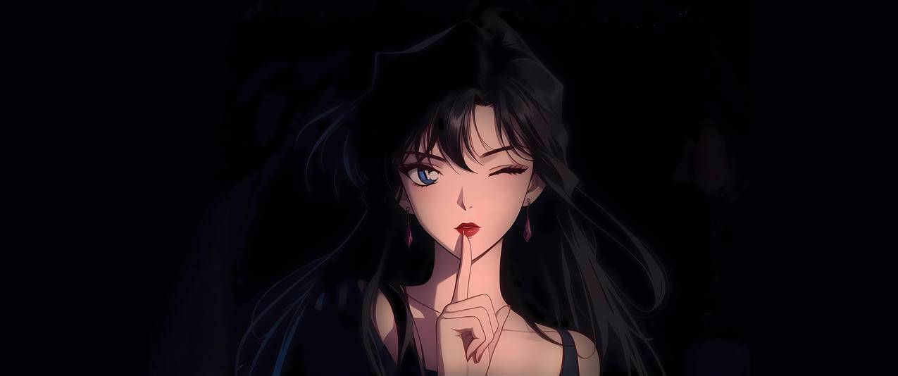 动漫美女小兰 暗黑色背景 3440x1440带鱼屏壁纸