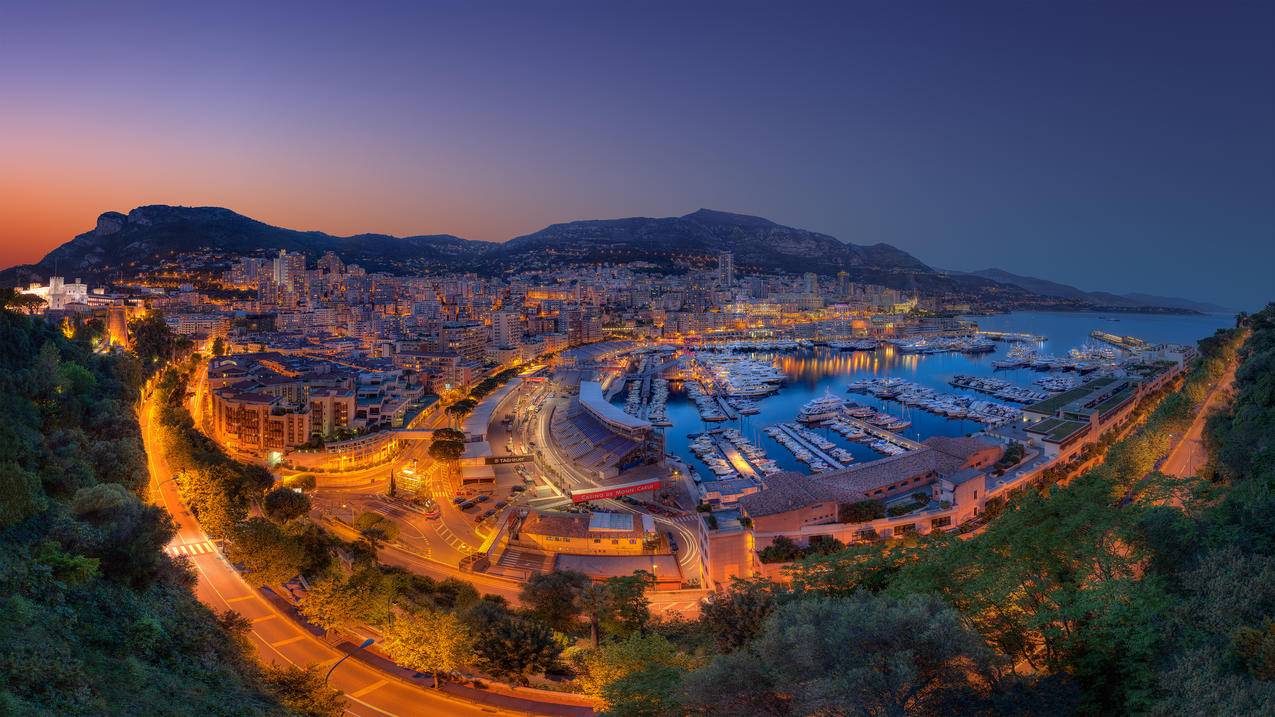 摩纳哥公国 港口夜景 4K高清风景壁纸