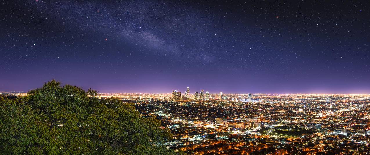 洛杉矶城市夜晚风景带鱼屏壁纸