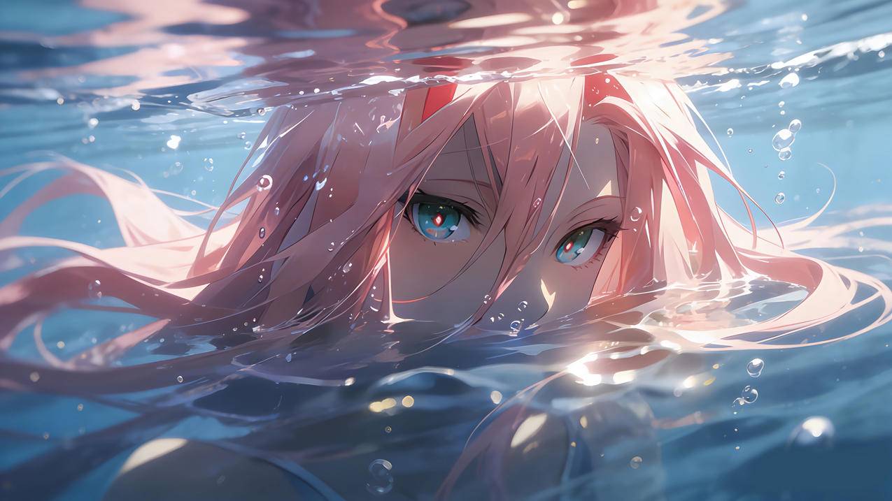 水下动漫女生粉色长发4K壁纸原图3840x2160